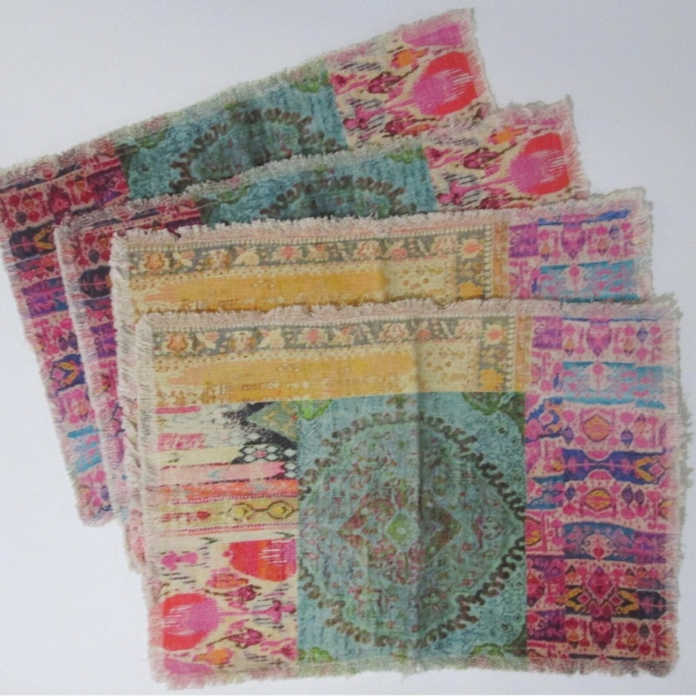 World Market Haveli Placemat Set 4 Patchwork Persian Rug Theme Placemats 14 x 20